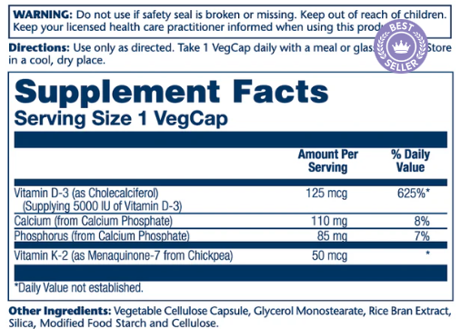 Vitamin D3 + K2 60vcap - Solaray