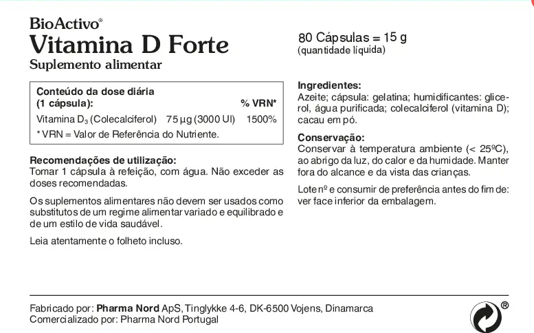BioActivo Vitamina D Forte 75ug 80cap - Pharma Nord