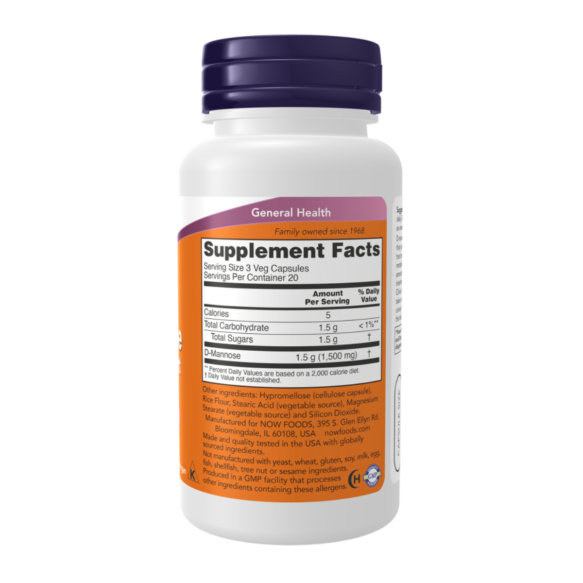 D-Mannose 500mg 60vcap - Now Foods