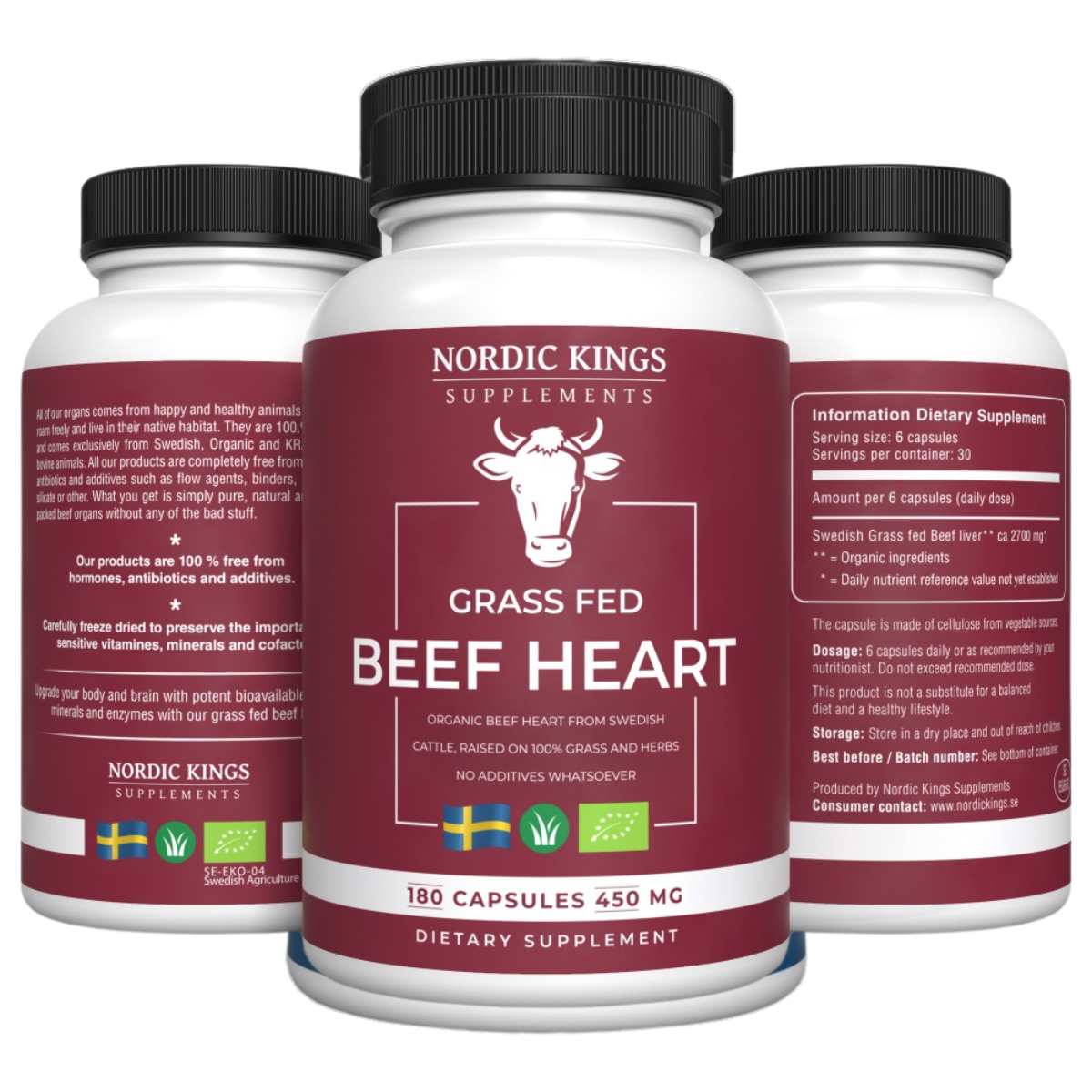 Beef Heart Bio Grass Fed 180cap - Nordic Kings