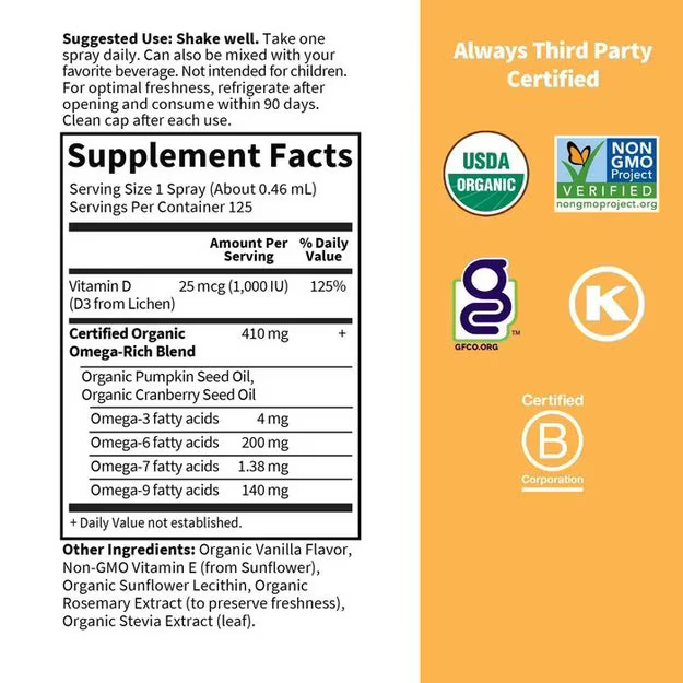 Organics Vegan D3 Organic Spray 1000IU 58ml - Garden of Life