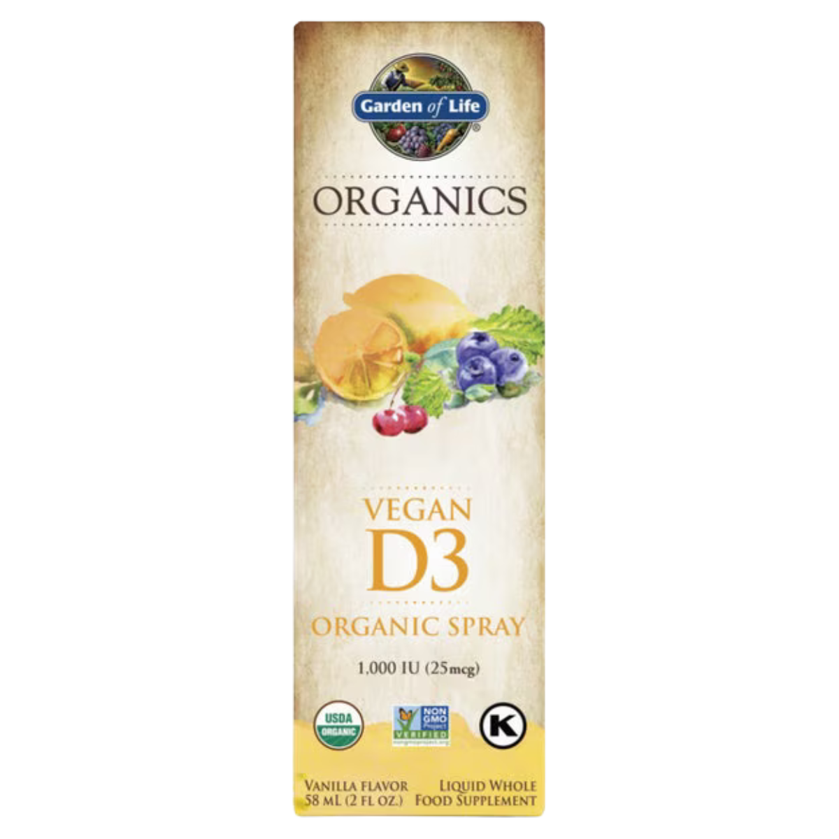 Organics Vegan D3 Organic Spray 1000IU 58ml - Garden of Life