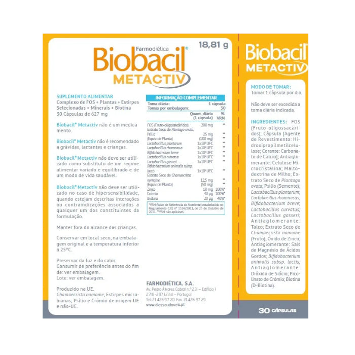 Biobacil Metactiv 30cap – Farmodiética