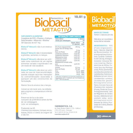 Biobacil Metactiv 30cap – Farmodiética