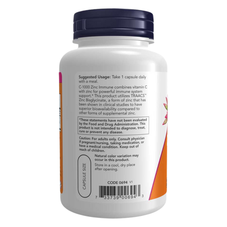 C-1000 Zinc Immune 180vcap - Now Foods