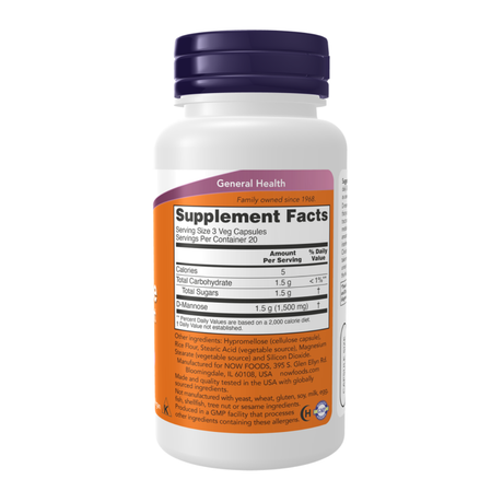 D-Mannose 500mg 60vcap - Now Foods