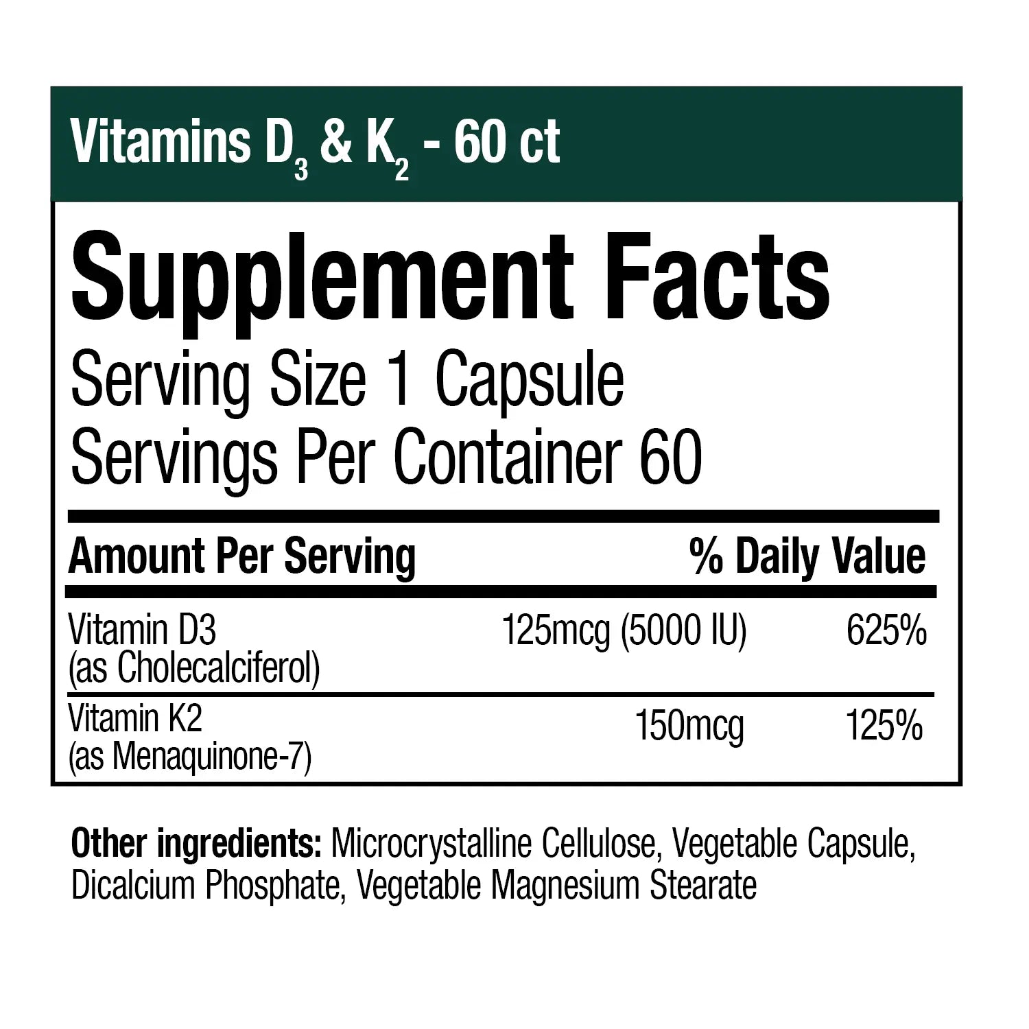 Vitamins D3 &amp; K2 60caps - NutraMedix
